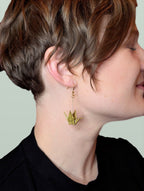 Mottled Olive Origami Crane Earrings
