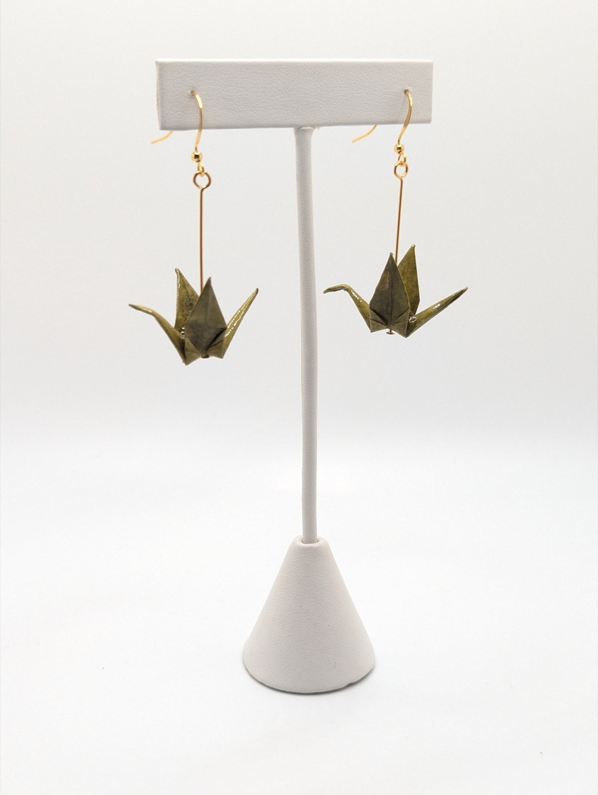 Mottled Olive Origami Crane Earrings