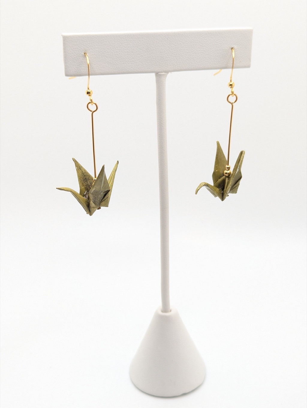 Mottled Olive Origami Crane Earrings
