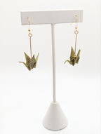 Mottled Olive Origami Crane Earrings