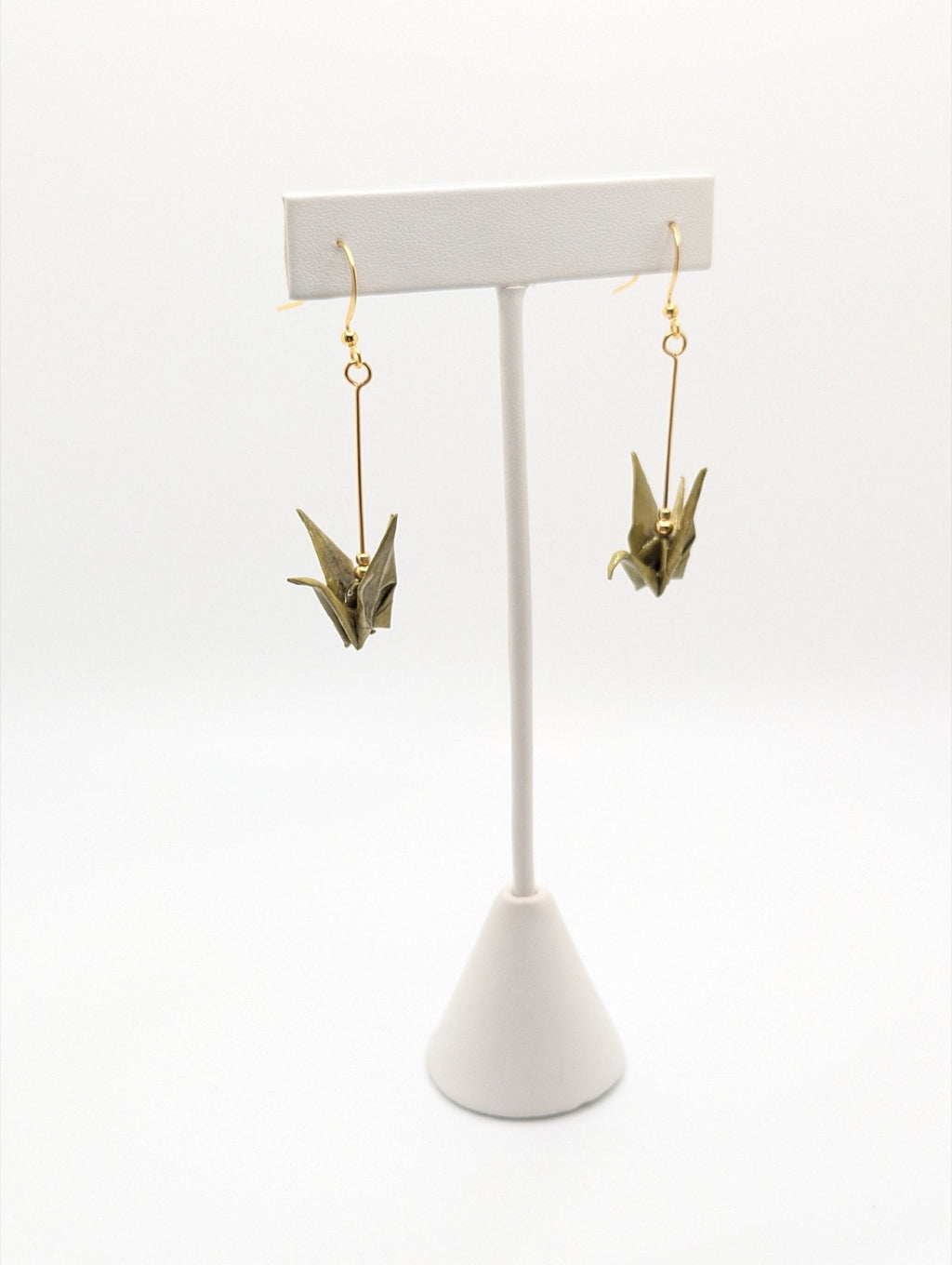 Mottled Olive Origami Crane Earrings