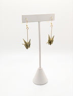 Mottled Olive Origami Crane Earrings