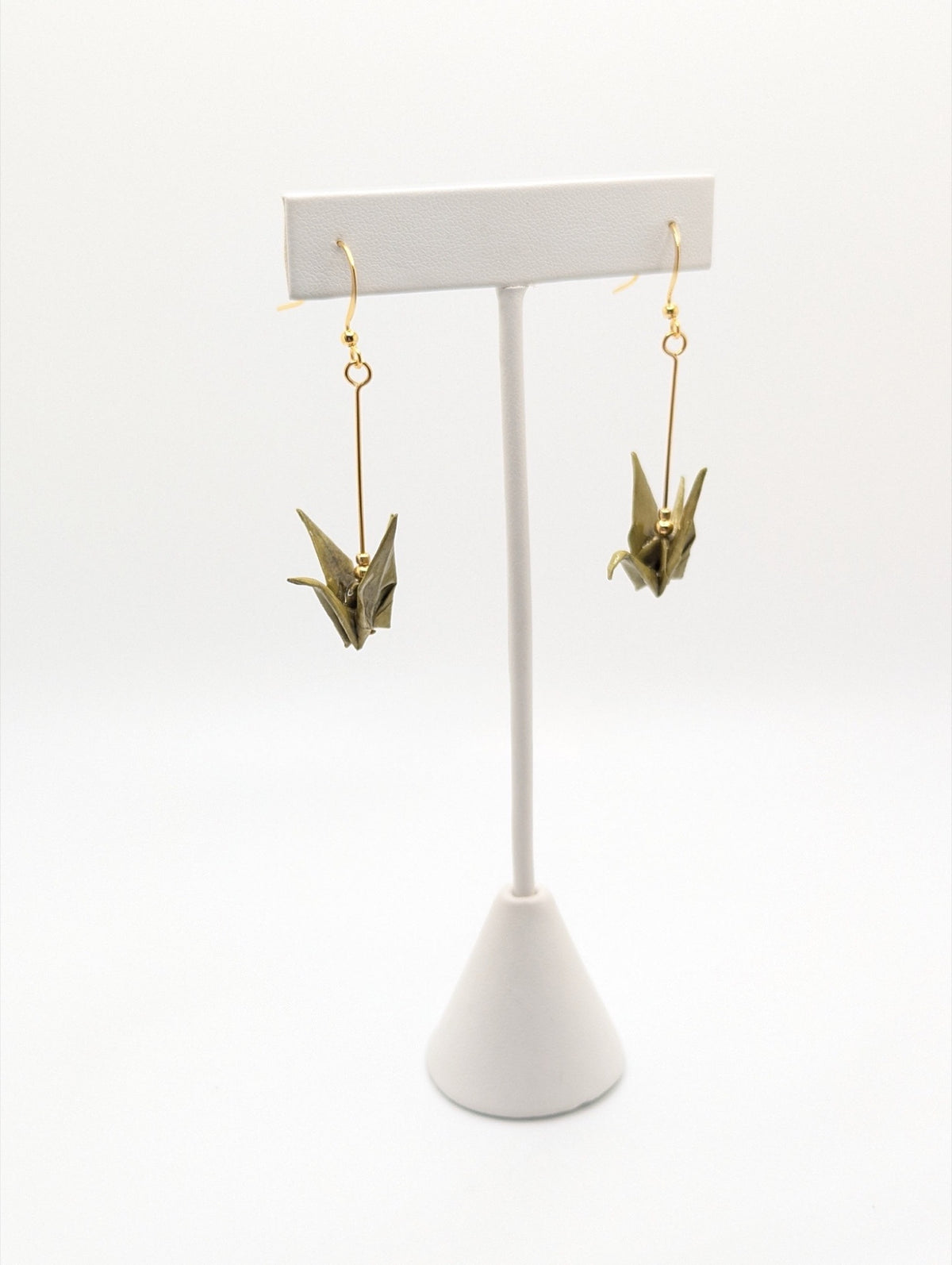 Mottled Olive Origami Crane Earrings