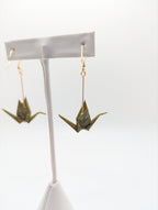Mottled Olive Origami Crane Earrings
