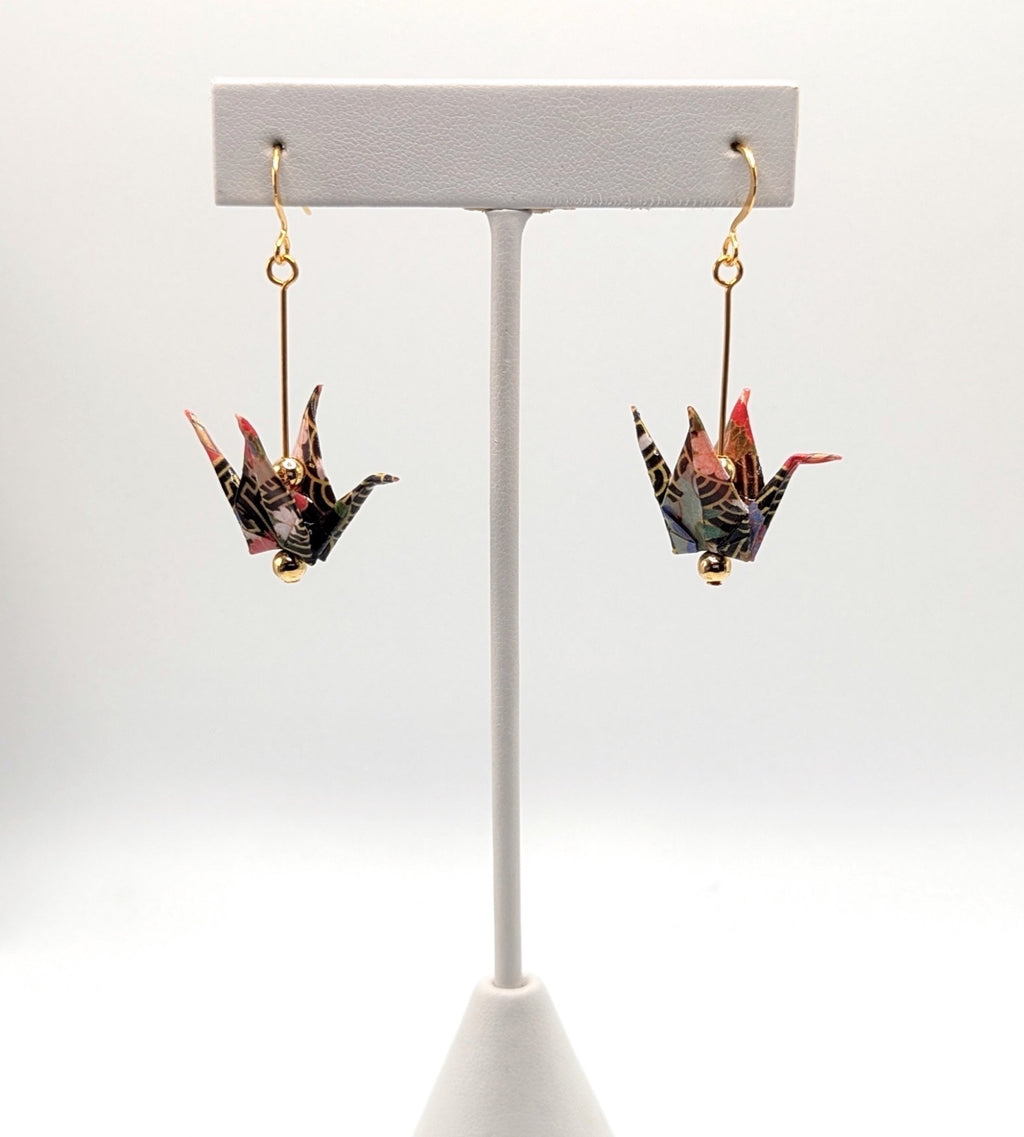 Multicolor Origami Crane Earrings