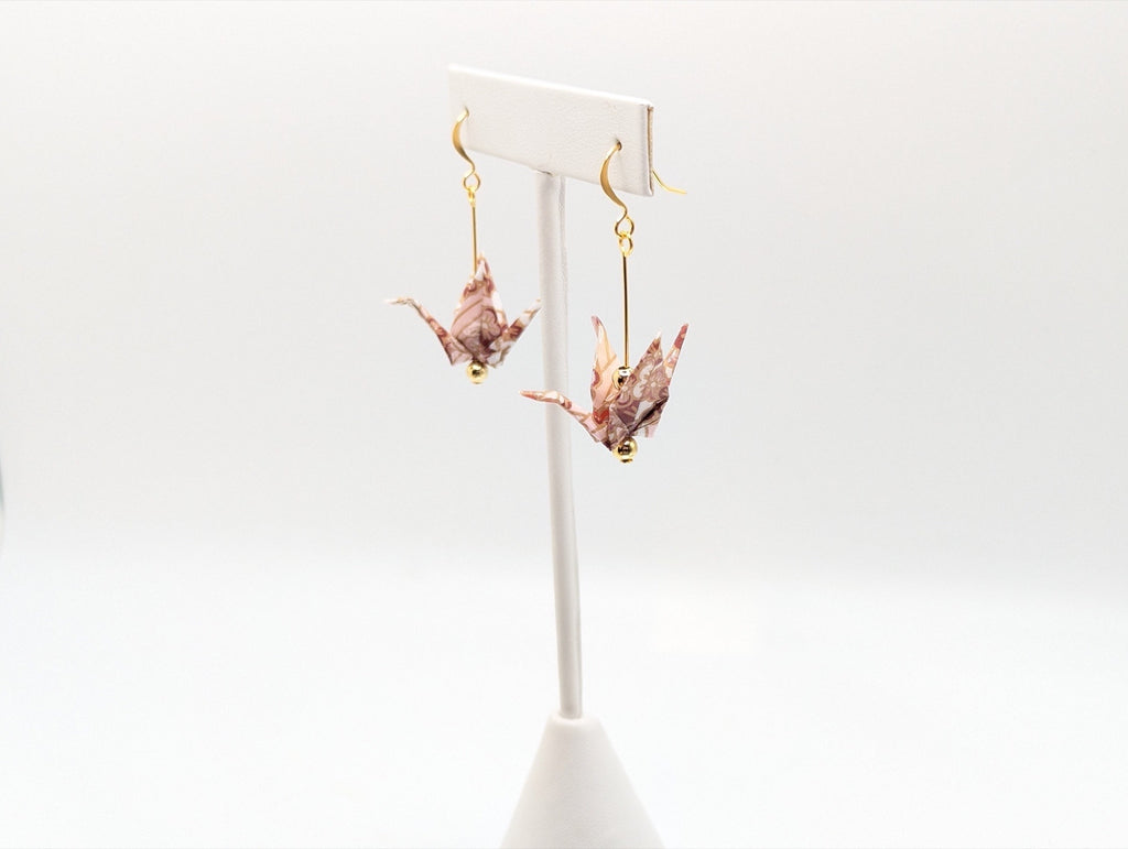 Pink Blossom Origami Crane Earrings