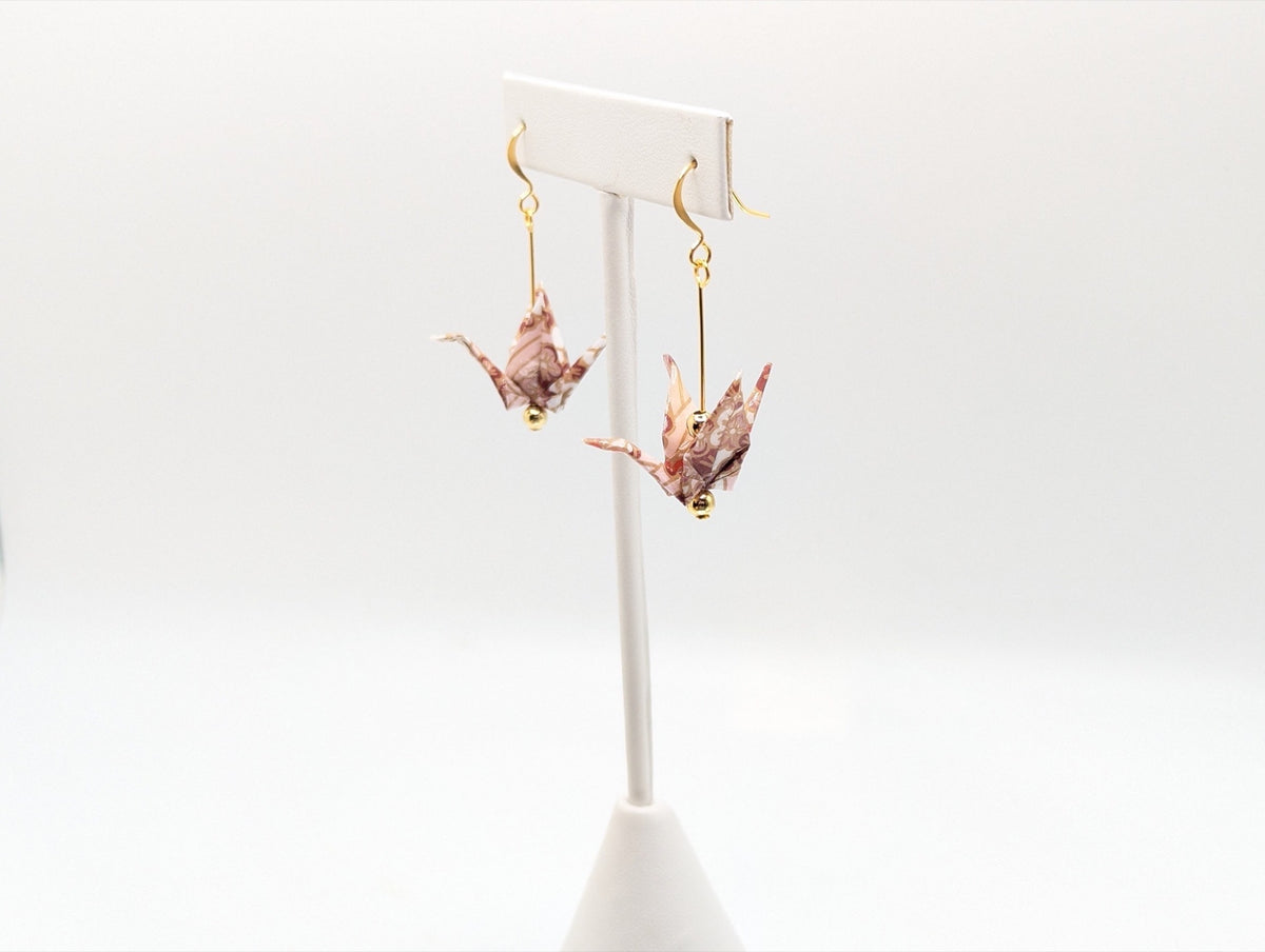 Pink Blossom Origami Crane Earrings