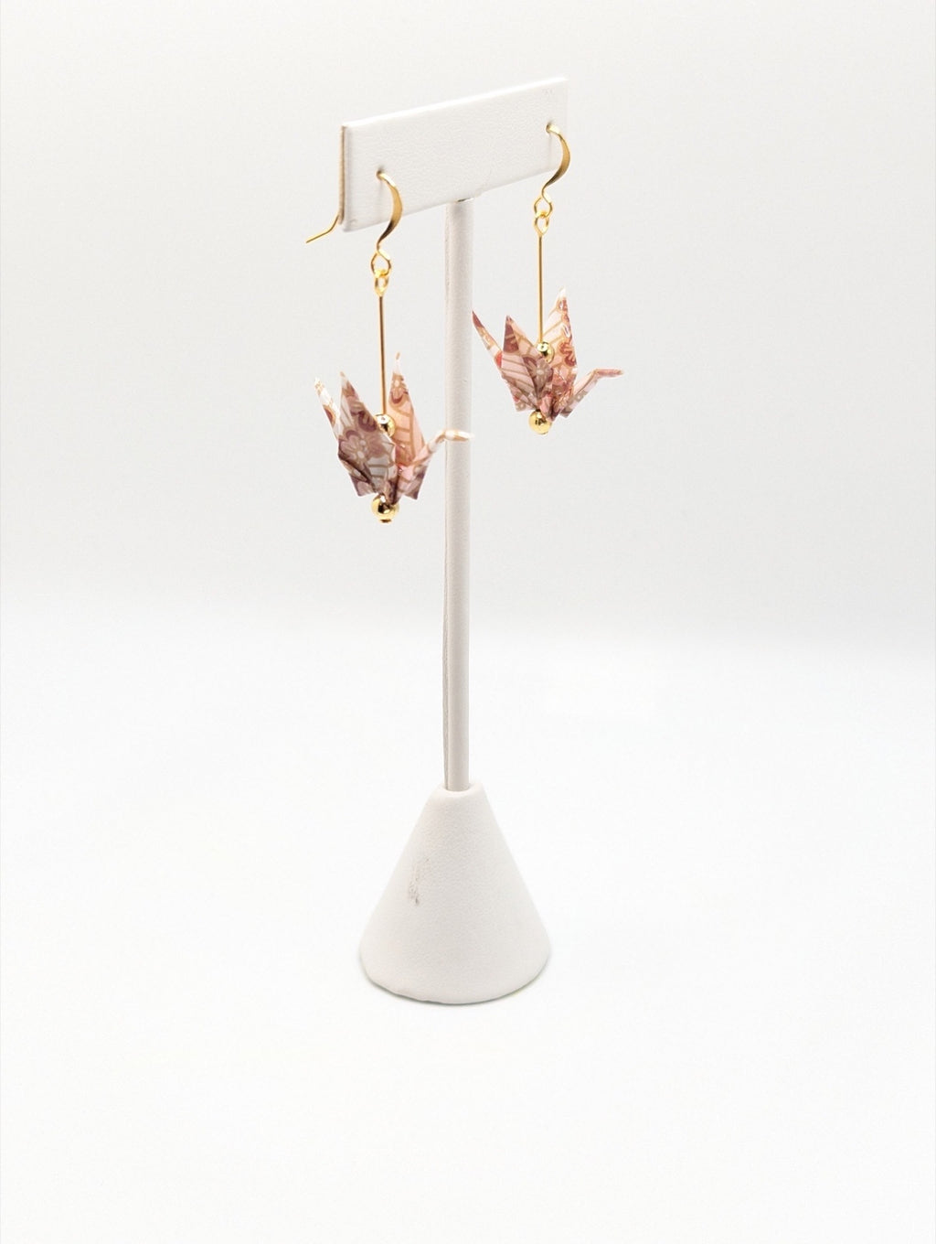 Pink Blossom Origami Crane Earrings