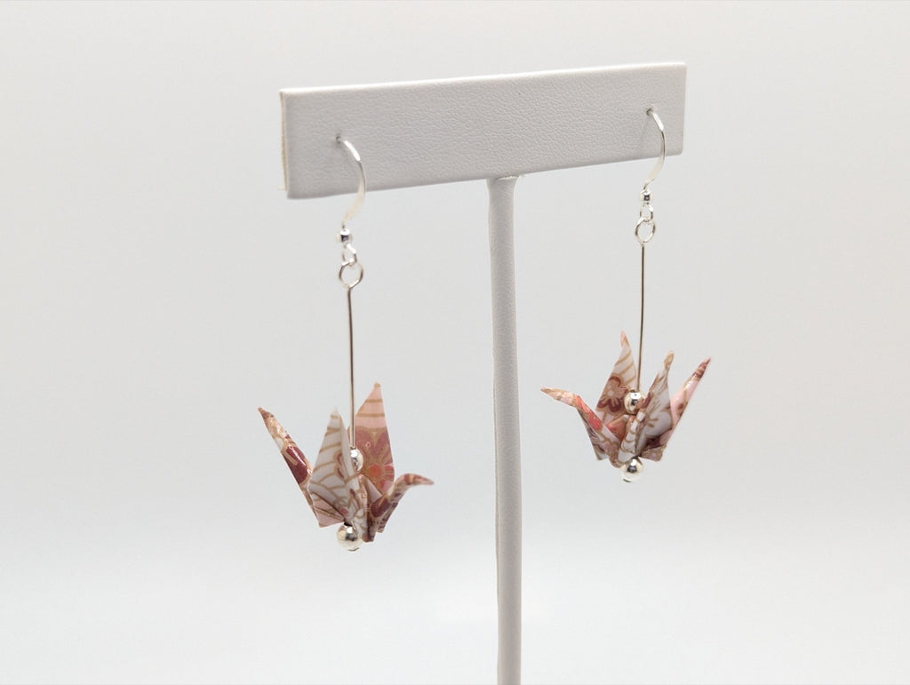 Pink Blossom Origami Crane Earrings