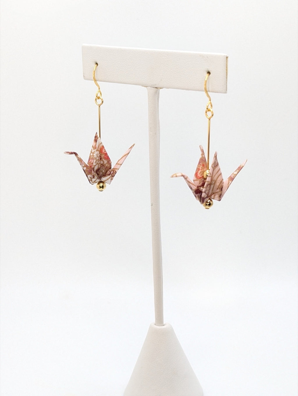 Pink Blossom Origami Crane Earrings