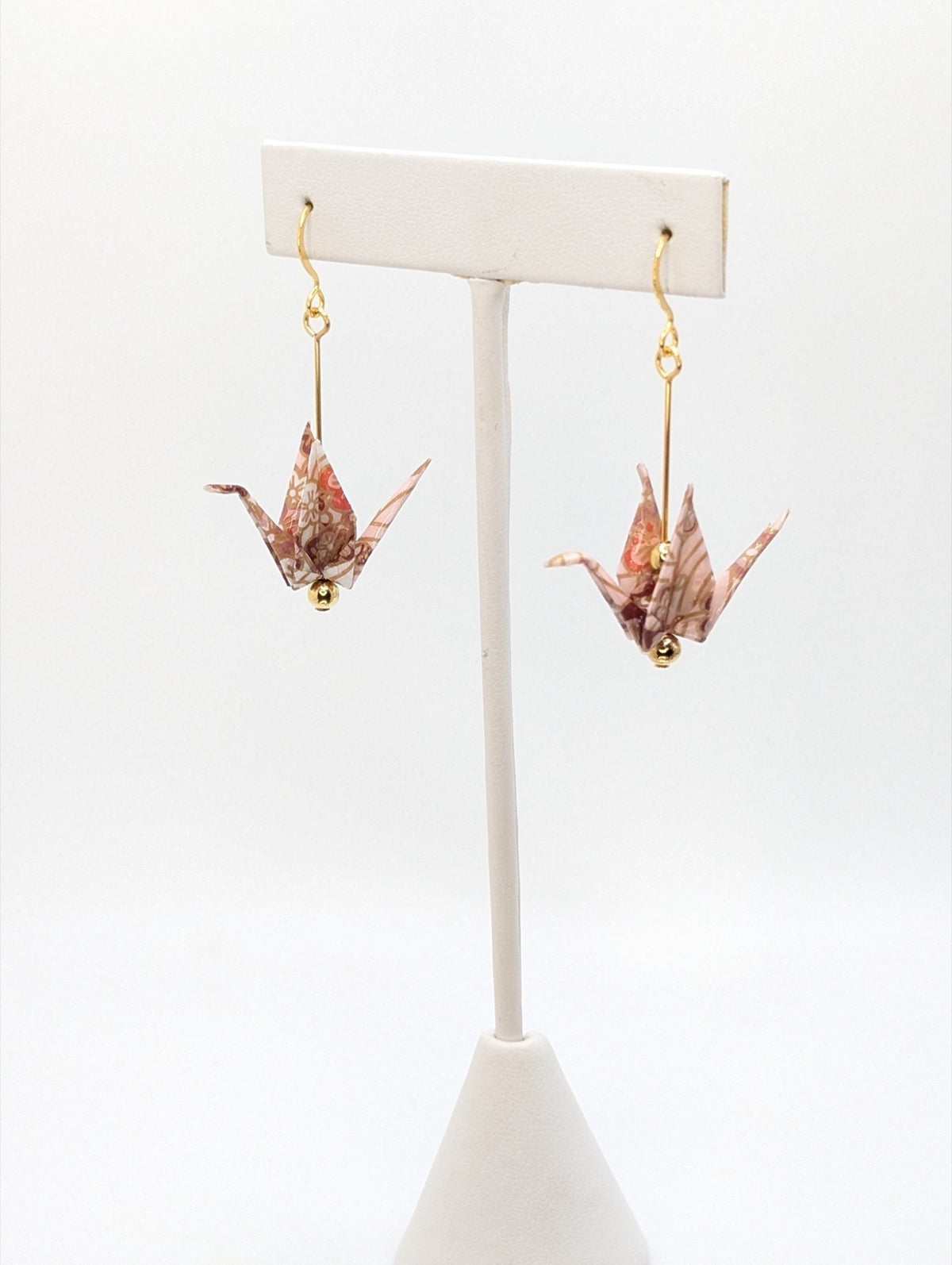 Pink Blossom Origami Crane Earrings