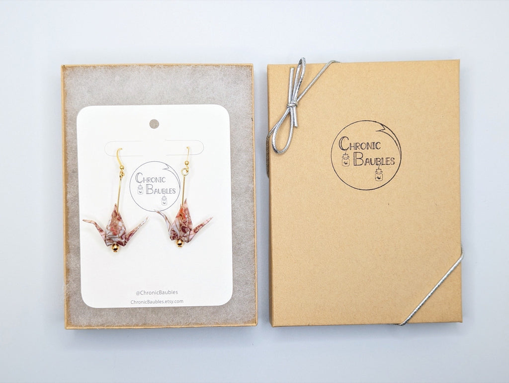 Pink Blossom Origami Crane Earrings