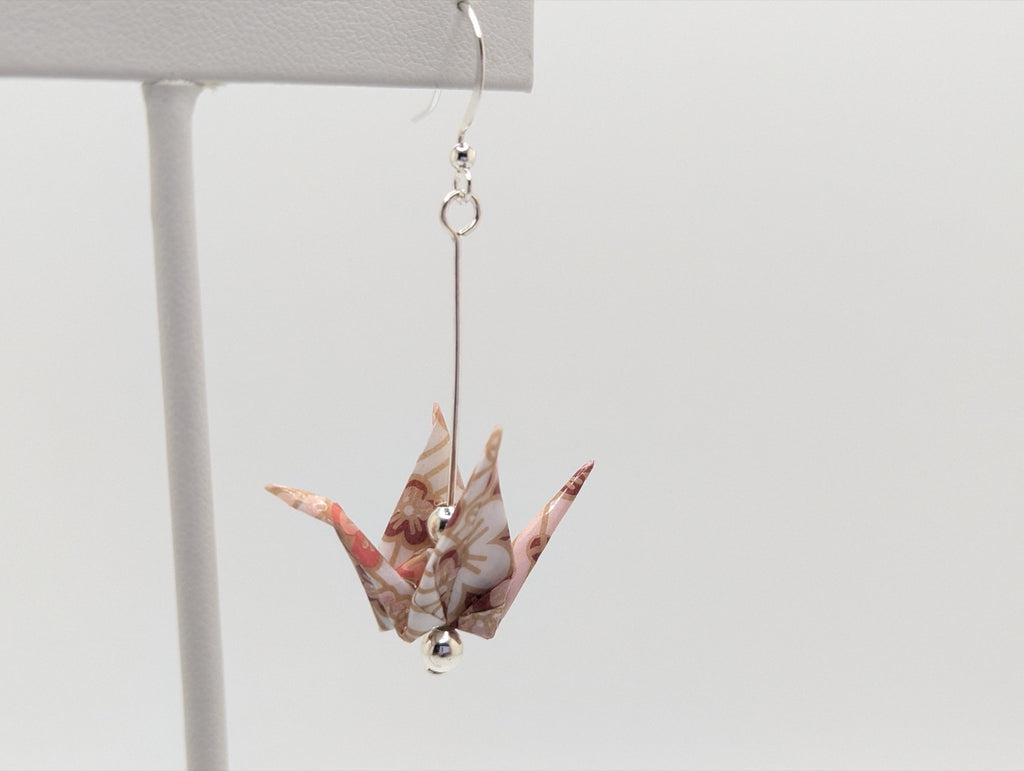 Pink Blossom Origami Crane Earrings