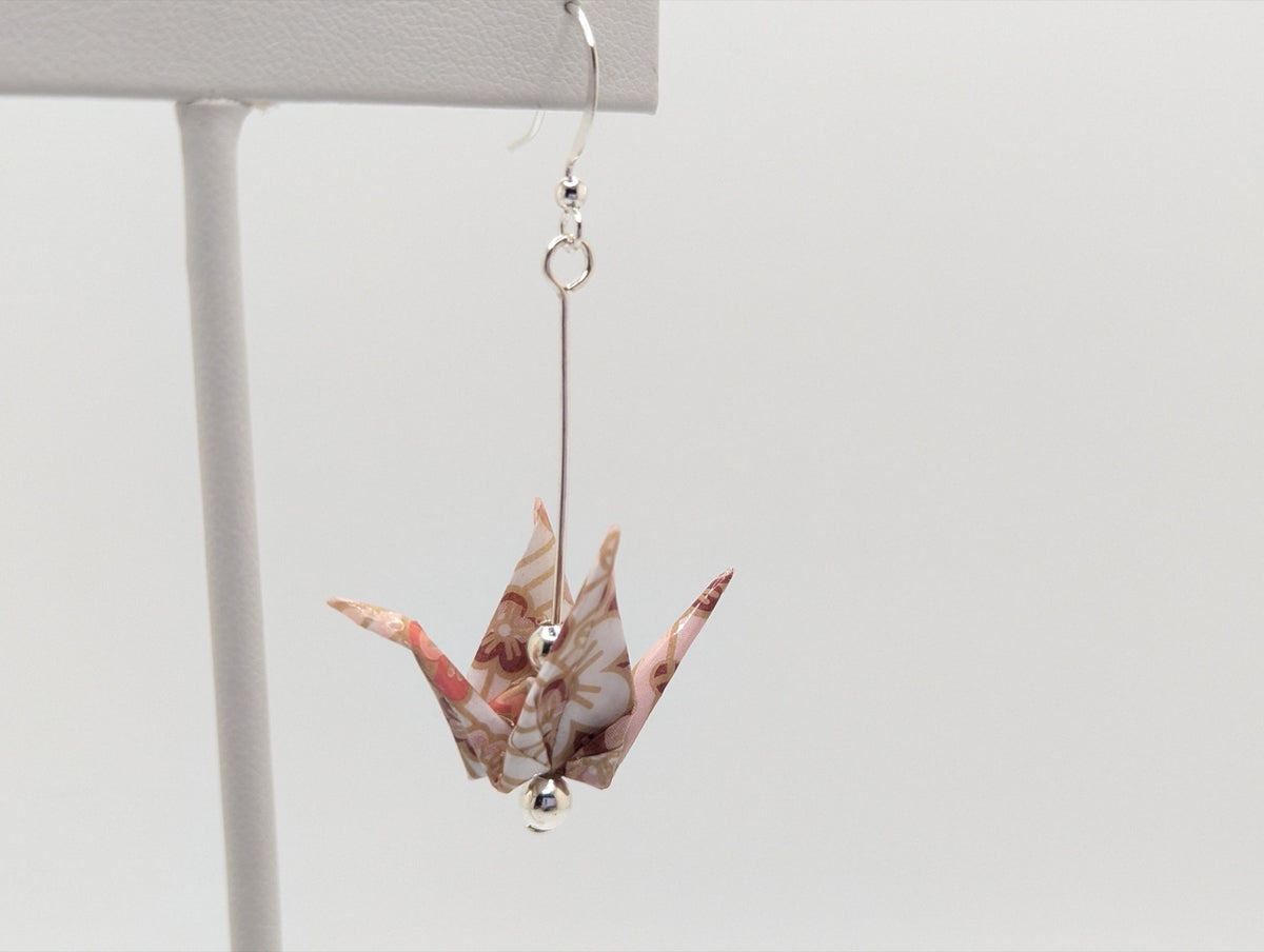 Pink Blossom Origami Crane Earrings