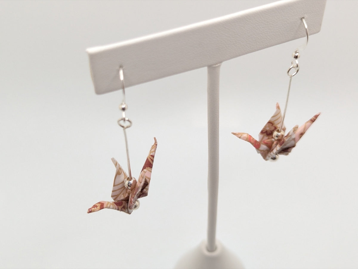 Pink Blossom Origami Crane Earrings