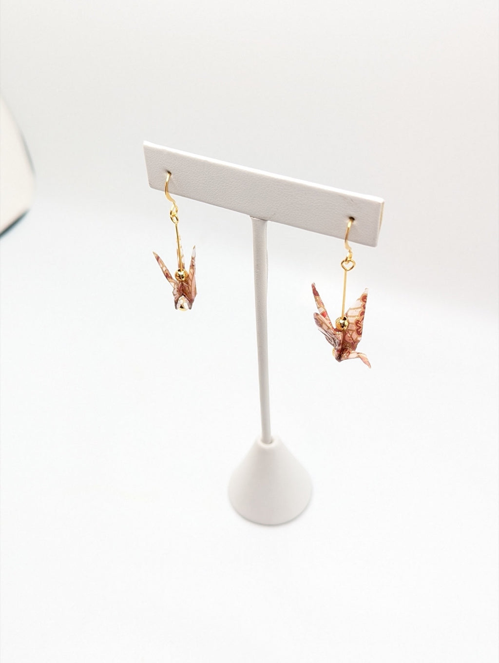 Pink Blossom Origami Crane Earrings