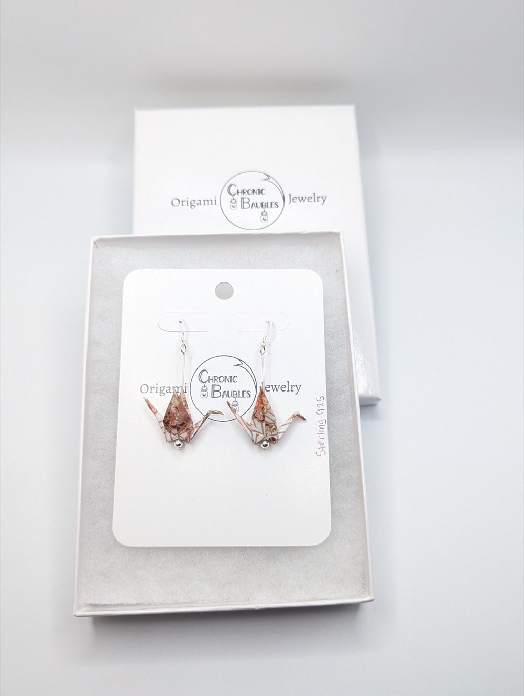 Pink Blossom Origami Crane Earrings