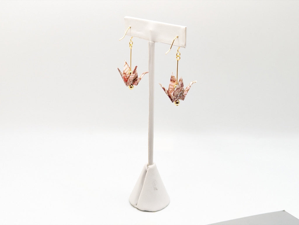 Pink Blossom Origami Crane Earrings