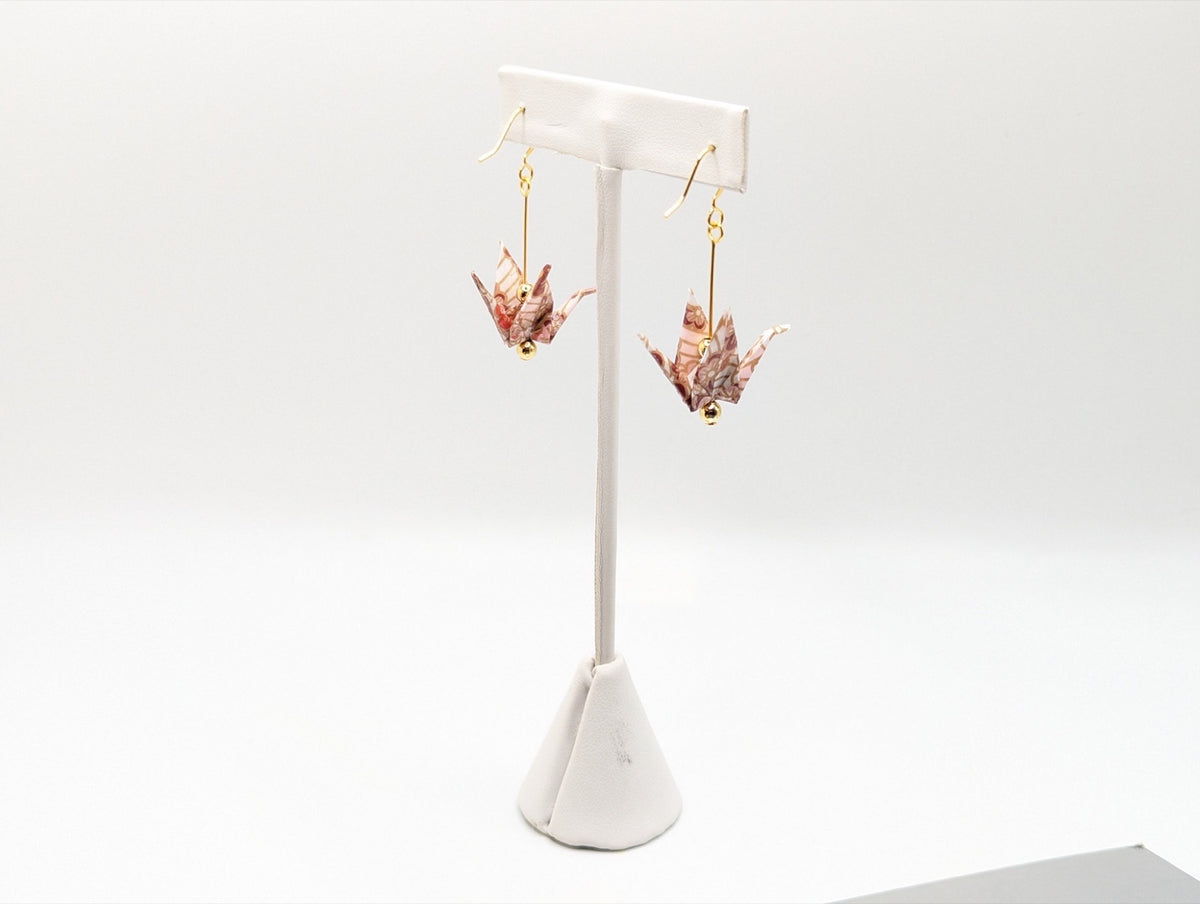 Pink Blossom Origami Crane Earrings