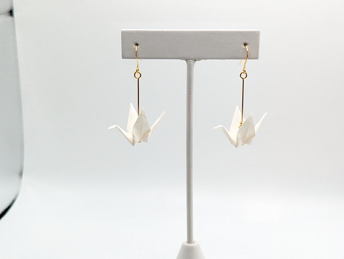 White Origami Crane Earrings