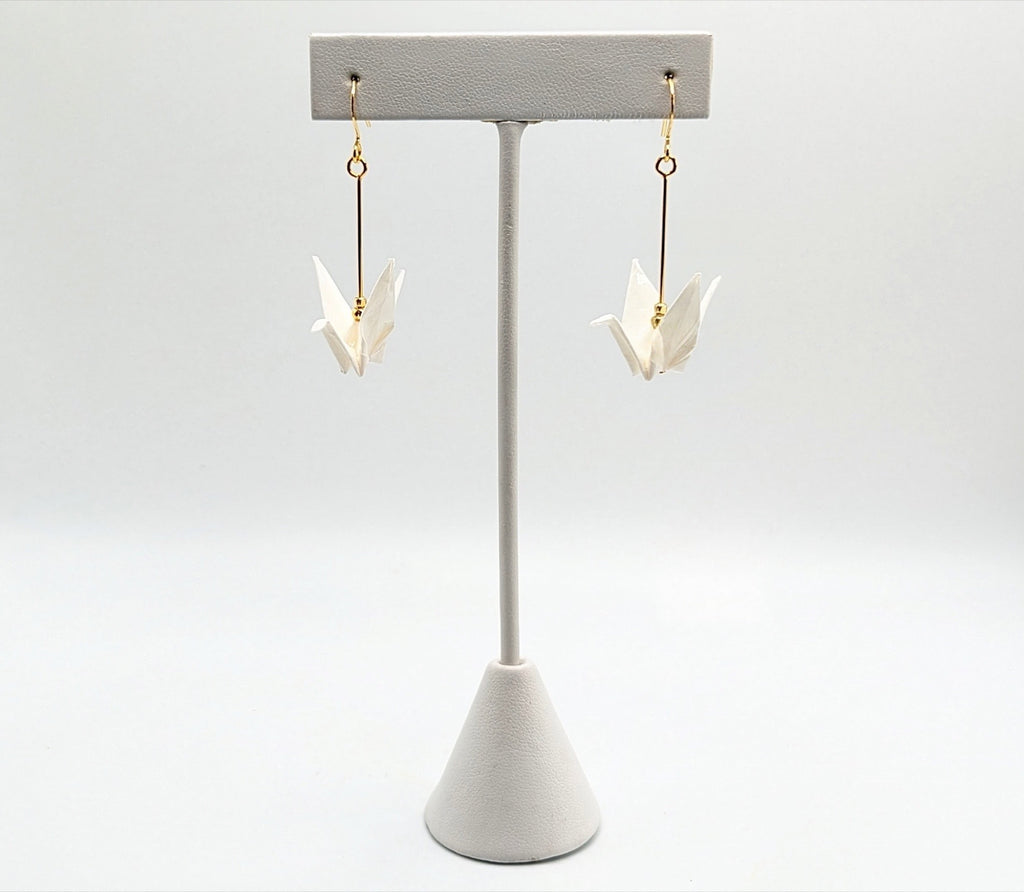 White Origami Crane Earrings