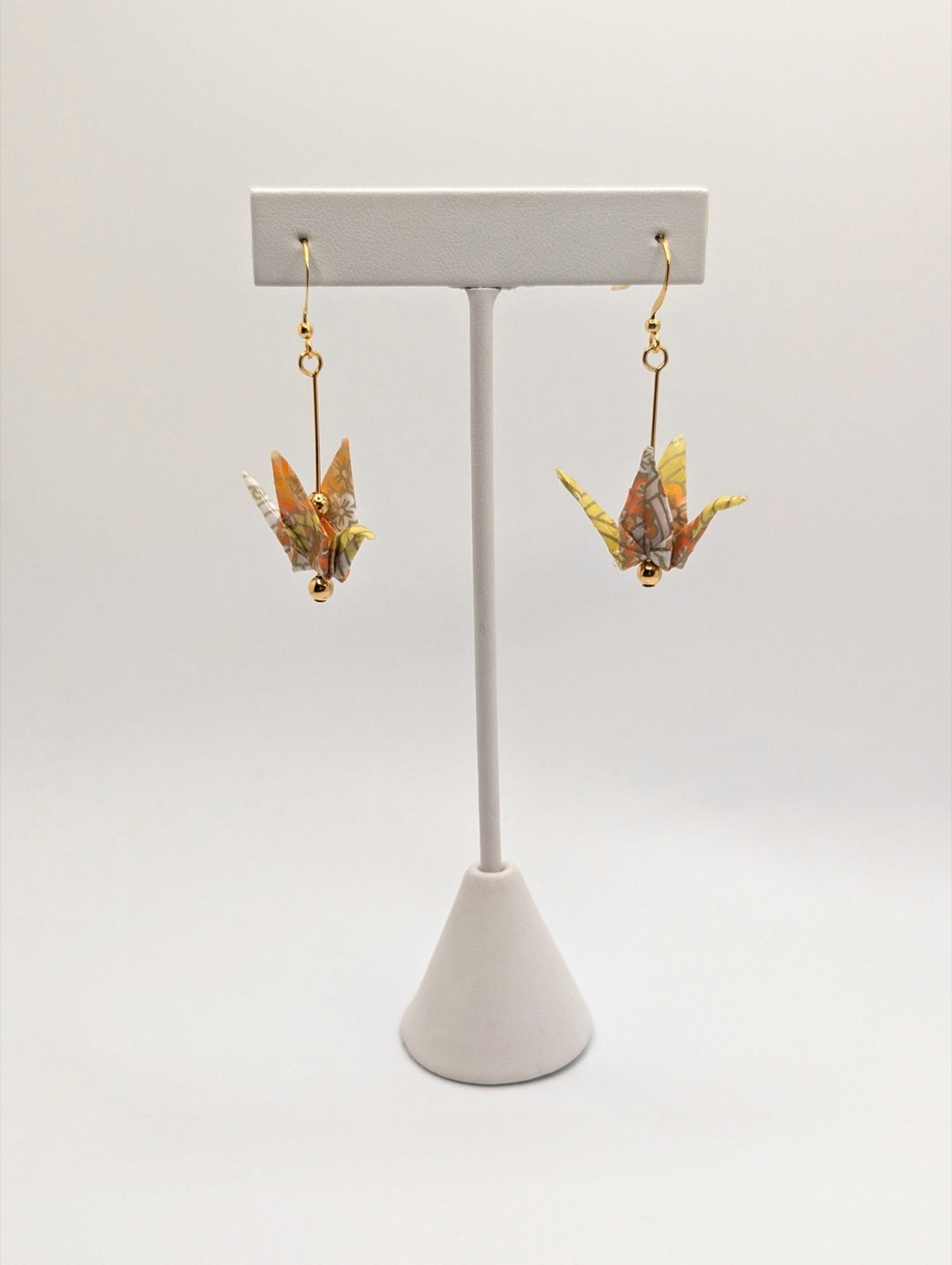 Yellow Blossom Origami Crane Earrings