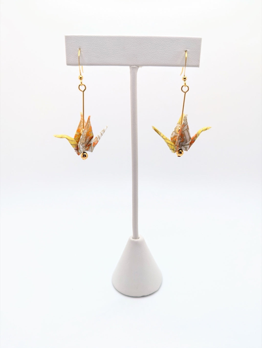 Yellow Blossom Origami Crane Earrings