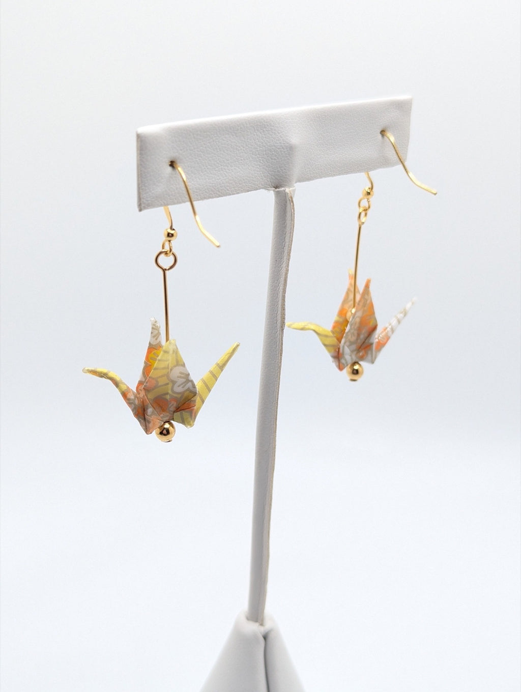 Yellow Blossom Origami Crane Earrings