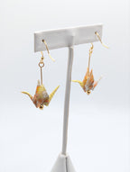 Yellow Blossom Origami Crane Earrings