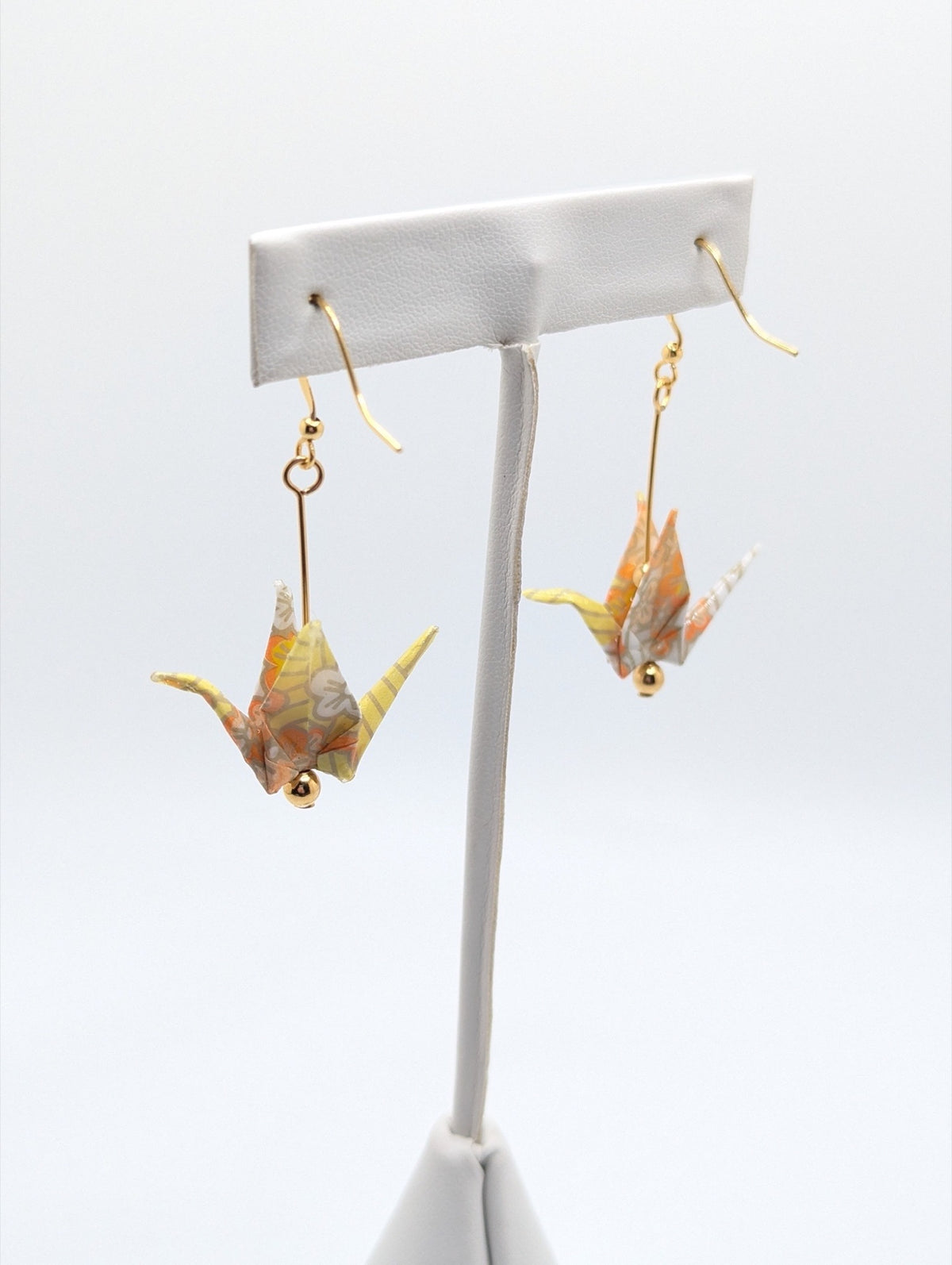 Yellow Blossom Origami Crane Earrings