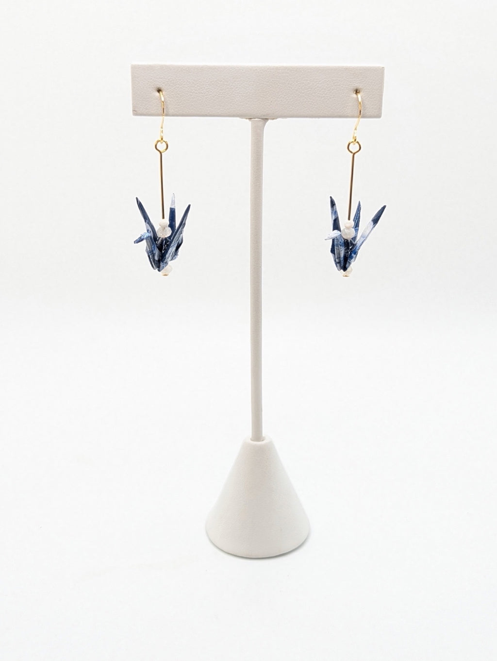 Blue Floral, Moonstone Origami Crane Earrings