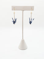 Blue Floral, Moonstone Origami Crane Earrings