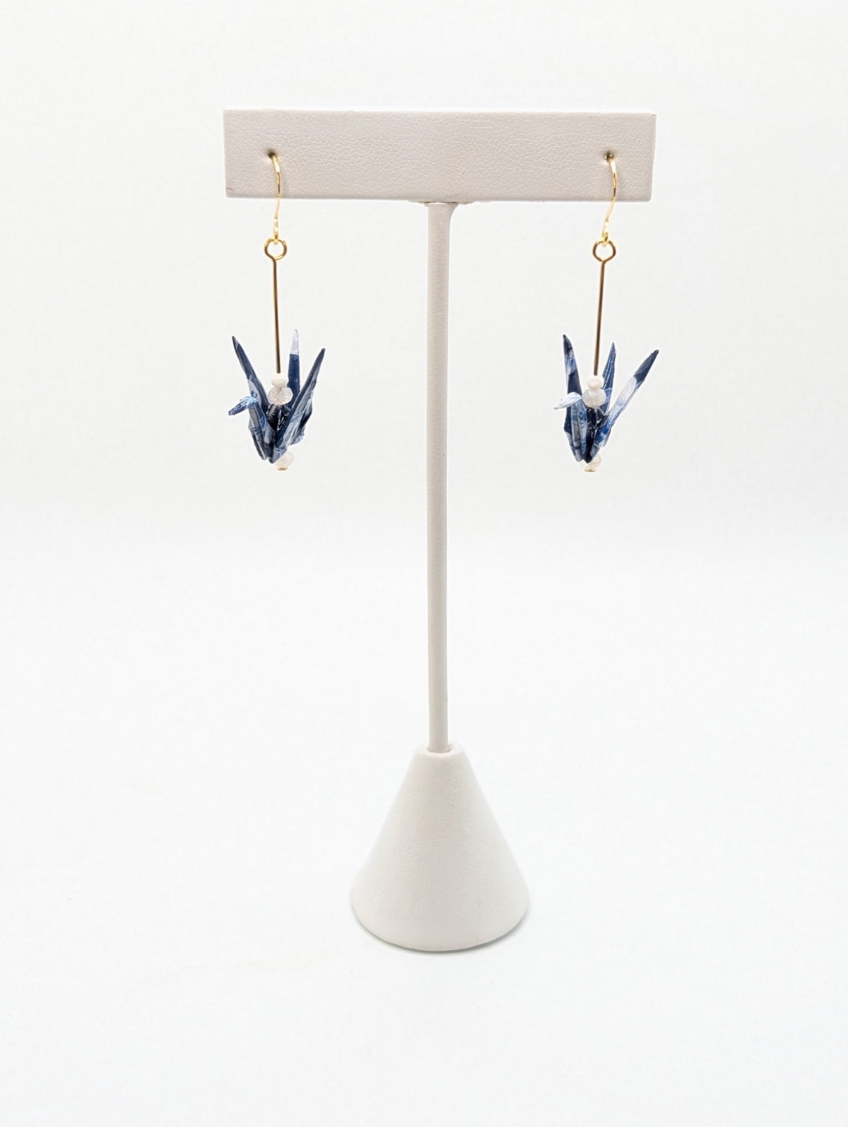Blue Floral, Moonstone Origami Crane Earrings