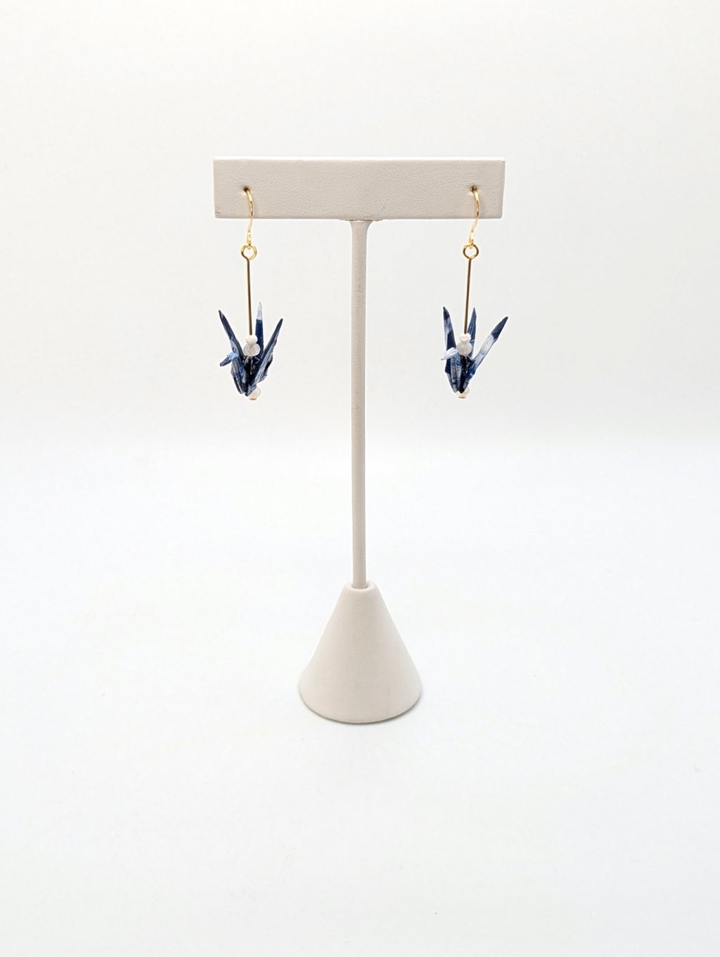 Blue Floral, Moonstone Origami Crane Earrings