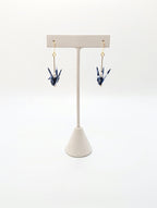 Blue Floral, Moonstone Origami Crane Earrings