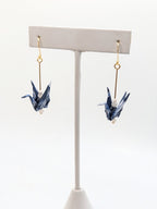 Blue Floral, Moonstone Origami Crane Earrings