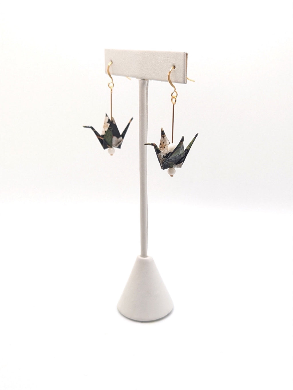 Dark Forest, Moonstone Origami Crane Earrings