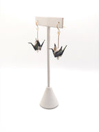 Dark Forest, Moonstone Origami Crane Earrings