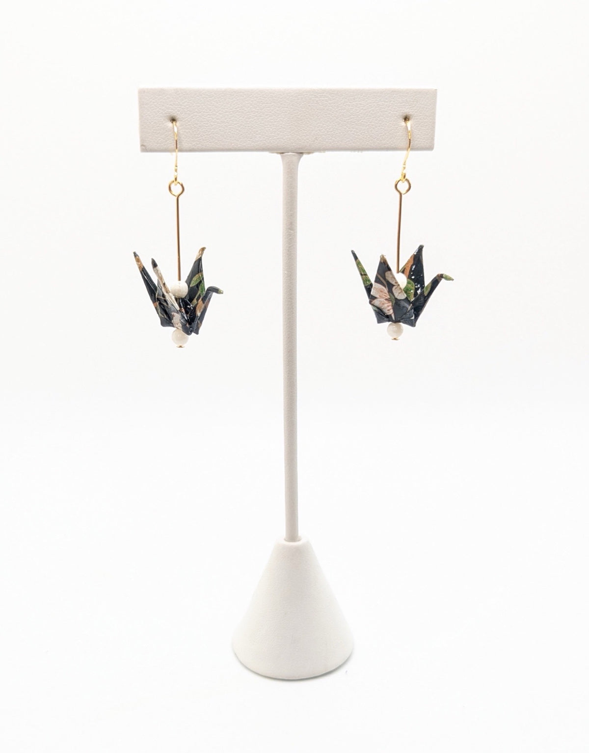 Dark Forest, Moonstone Origami Crane Earrings