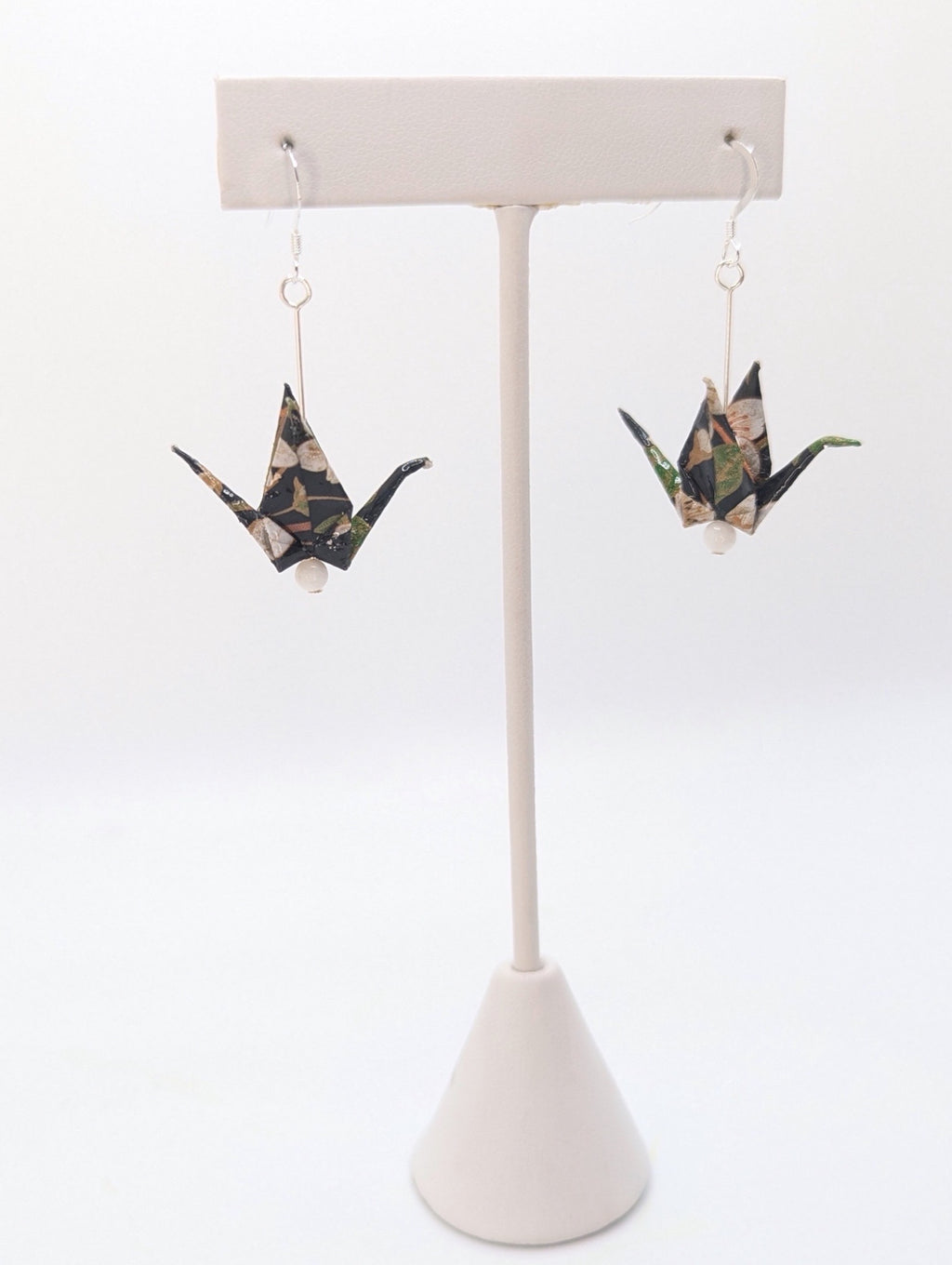 Dark Forest, Moonstone Origami Crane Earrings