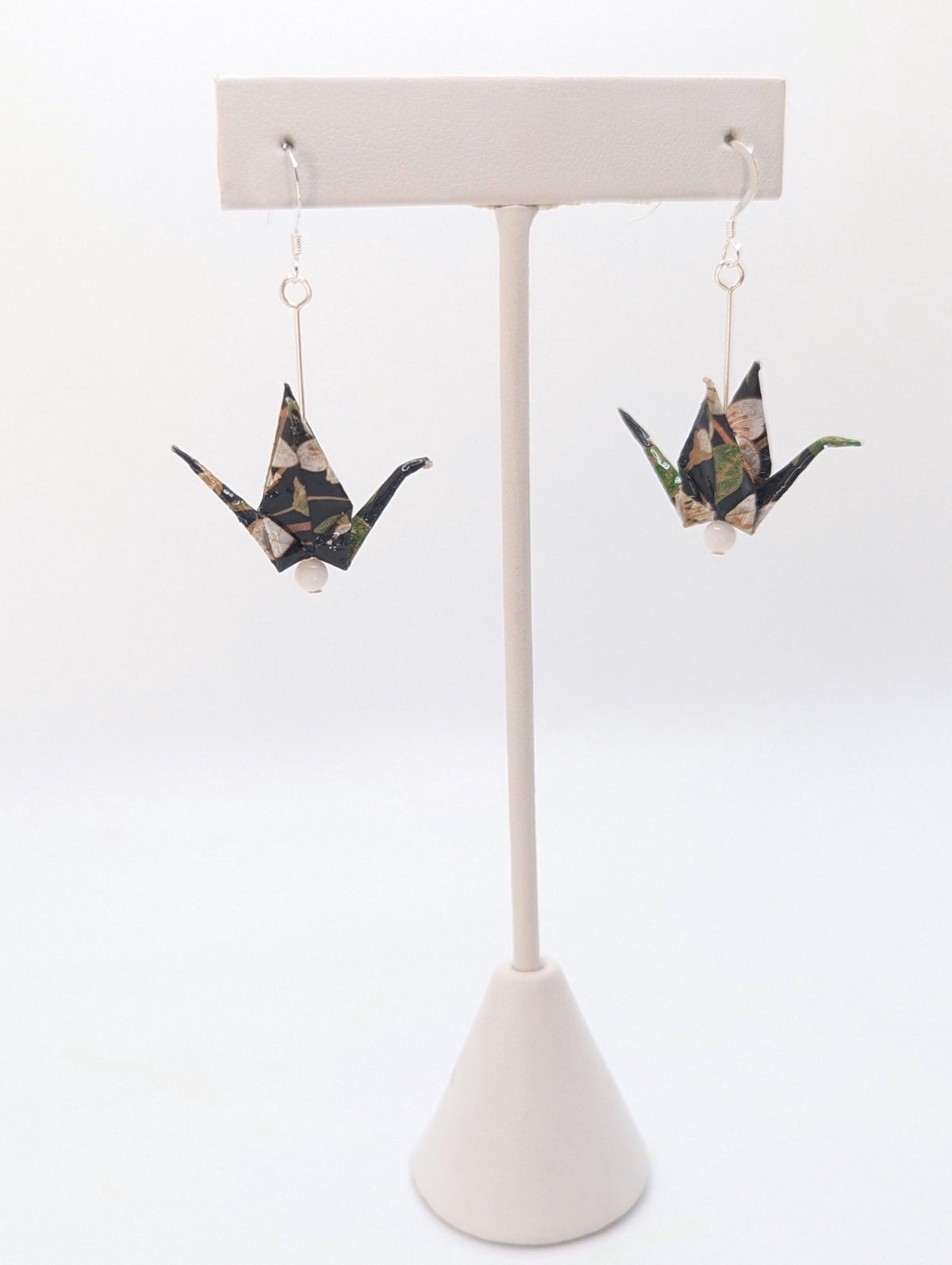 Dark Forest, Moonstone Origami Crane Earrings