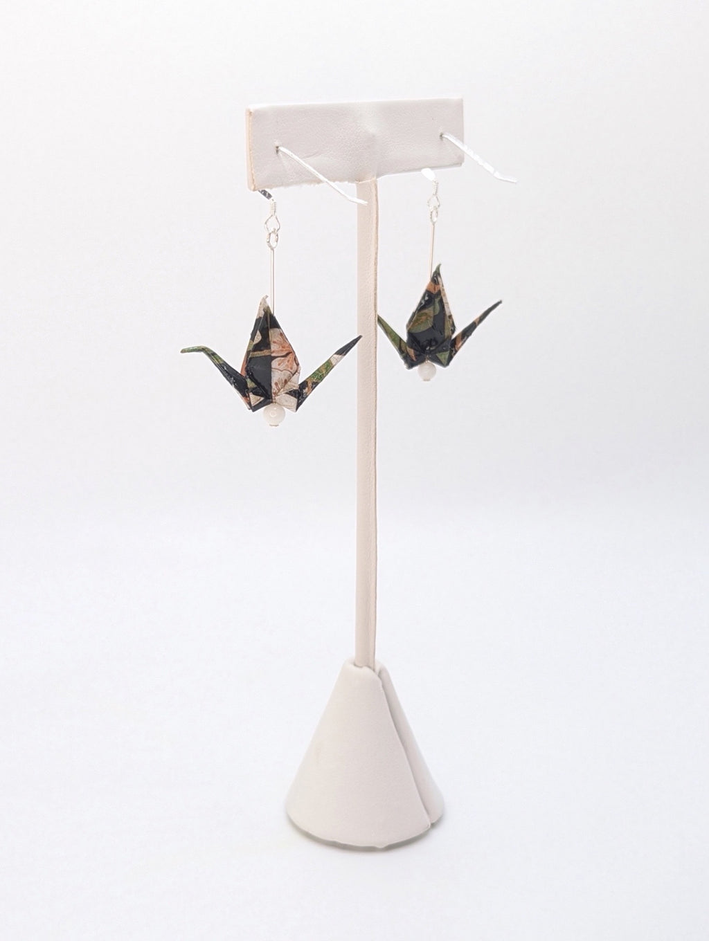 Dark Forest, Moonstone Origami Crane Earrings
