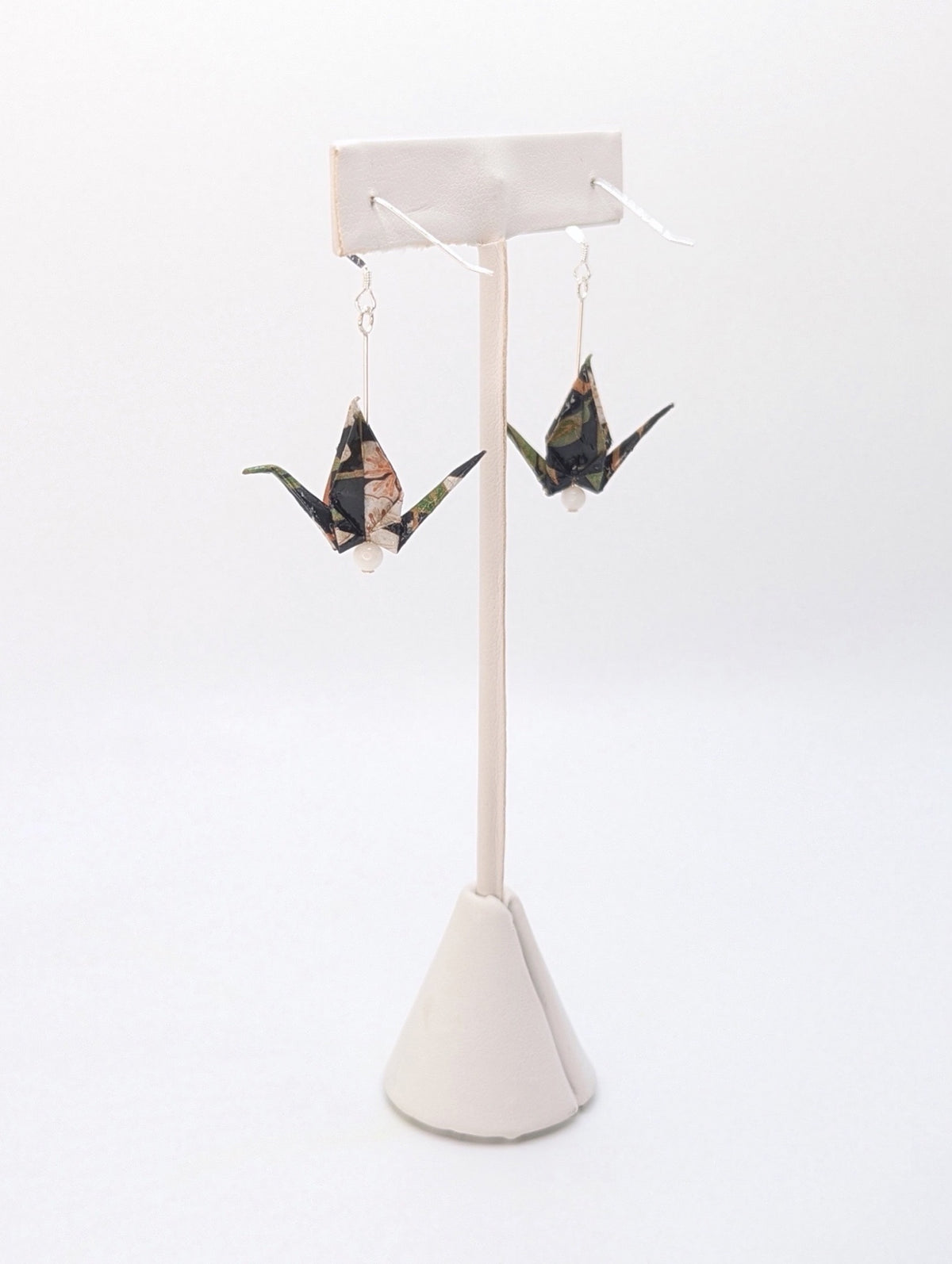 Dark Forest, Moonstone Origami Crane Earrings