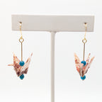Pink Blossom, Apatite Origami Crane Earrings, close-up of the pair