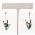 Burgundy Floral, Green Onyx Origami Crane Earrings, close-up of the pair