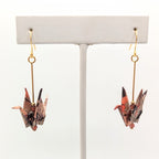 Beige Floral, Hessonite Garnet Origami Crane Earrings, close-up of the pair