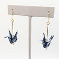 Blue Floral, Moonstone Origami Crane Earrings, close-up of the pair