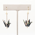 Dark Forest, Moonstone Origami Crane Earrings, close-up of the pair