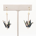 Dark Forest, Moonstone Origami Crane Earrings, close-up of the pair