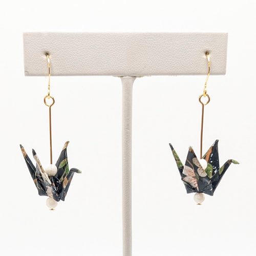 Dark Forest, Moonstone Origami Crane Earrings, close-up of the pair